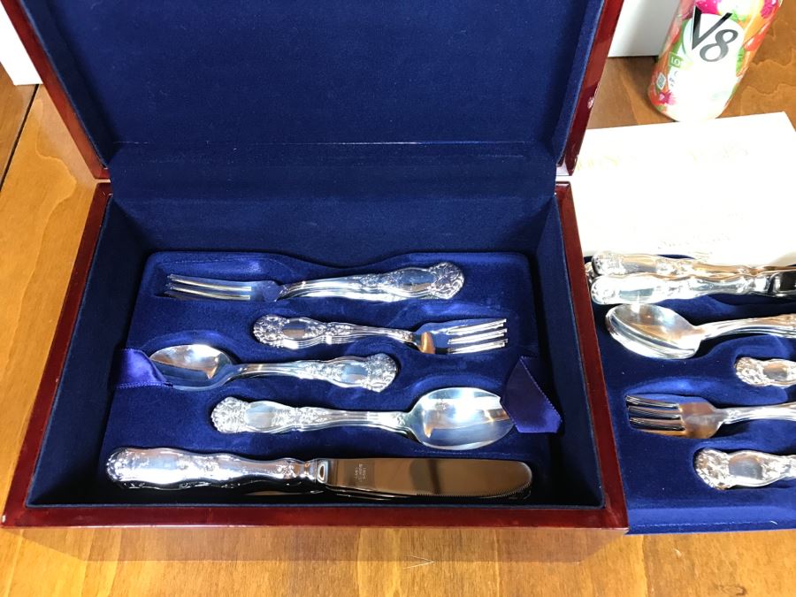 (3) New Boxes Of Sunkist Orange Blossom Silverware Sets In Nice Wooden Storage Presentation Boxes 1893-1993 100 Year Anniversary - Each Box Has 2 Levels Of Silverware [Photo 3]