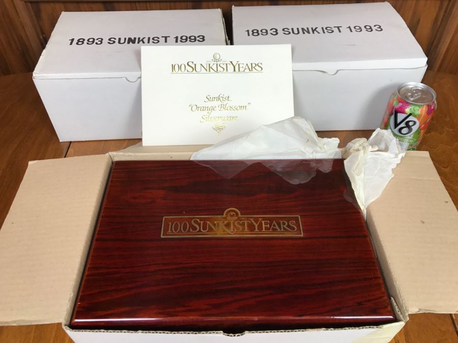 (3) New Boxes Of Sunkist Orange Blossom Silverware Sets In Nice Wooden Storage Presentation Boxes 1893-1993 100 Year Anniversary - Each Box Has 2 Levels Of Silverware [Photo 14]