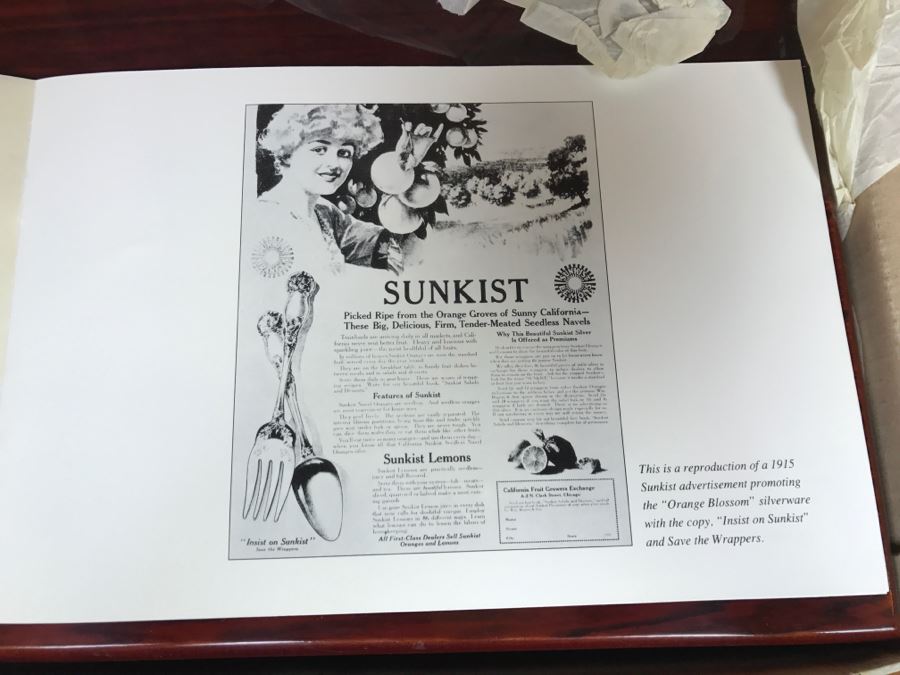 (3) New Boxes Of Sunkist Orange Blossom Silverware Sets In Nice Wooden Storage Presentation Boxes 1893-1993 100 Year Anniversary - Each Box Has 2 Levels Of Silverware [Photo 10]