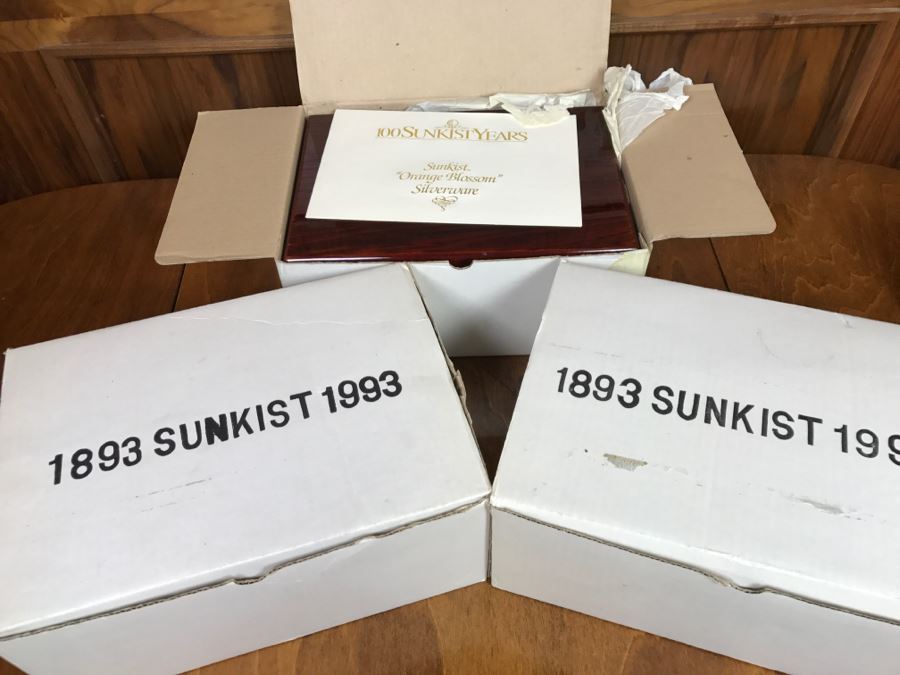 (3) New Boxes Of Sunkist Orange Blossom Silverware Sets In Nice Wooden Storage Presentation Boxes 1893-1993 100 Year Anniversary - Each Box Has 2 Levels Of Silverware [Photo 6]