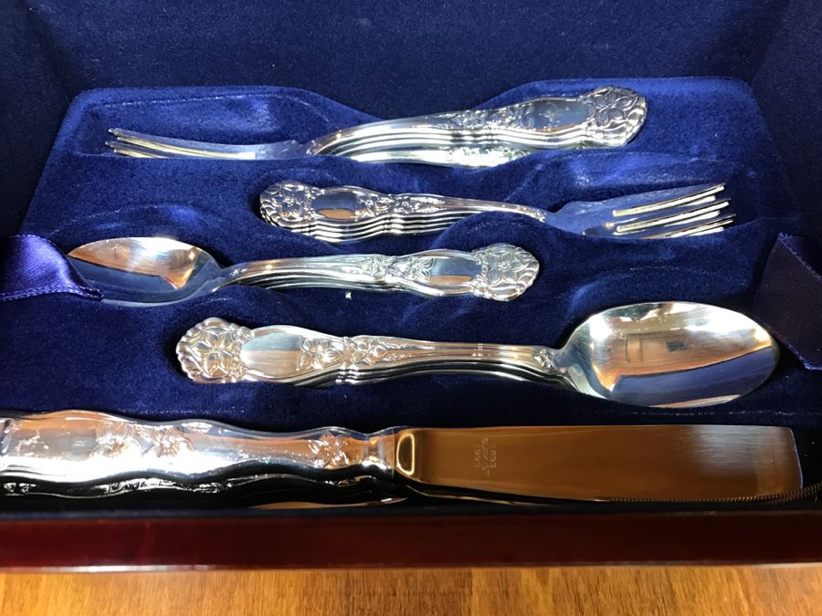 (3) New Boxes Of Sunkist Orange Blossom Silverware Sets In Nice Wooden Storage Presentation Boxes 1893-1993 100 Year Anniversary - Each Box Has 2 Levels Of Silverware [Photo 20]