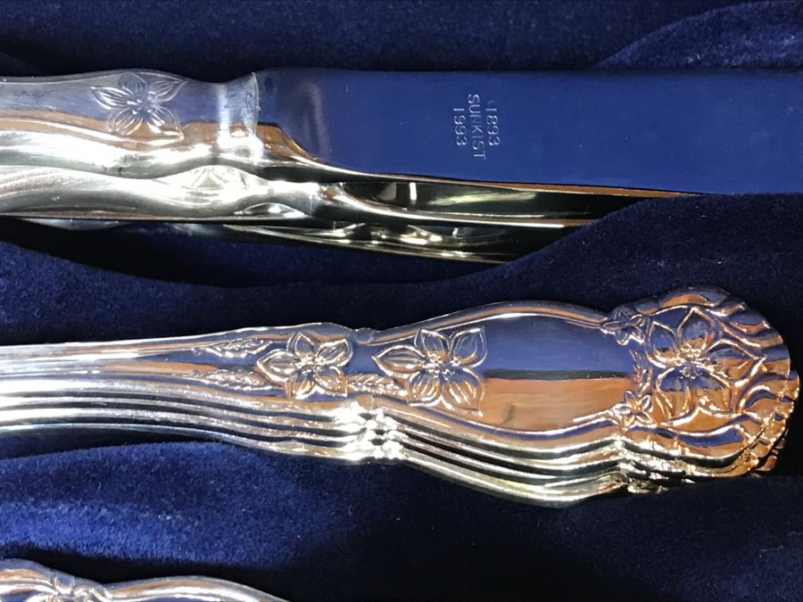 (3) New Boxes Of Sunkist Orange Blossom Silverware Sets In Nice Wooden Storage Presentation Boxes 1893-1993 100 Year Anniversary - Each Box Has 2 Levels Of Silverware [Photo 18]