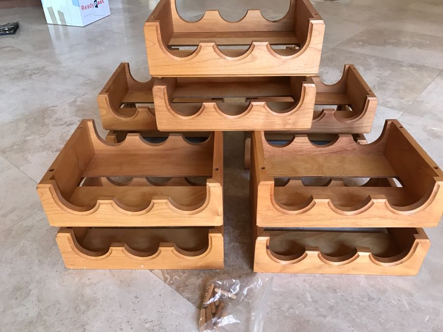 (10) Stackable Wooden Wine Storage Boxes Stores 30 Wine Bottles