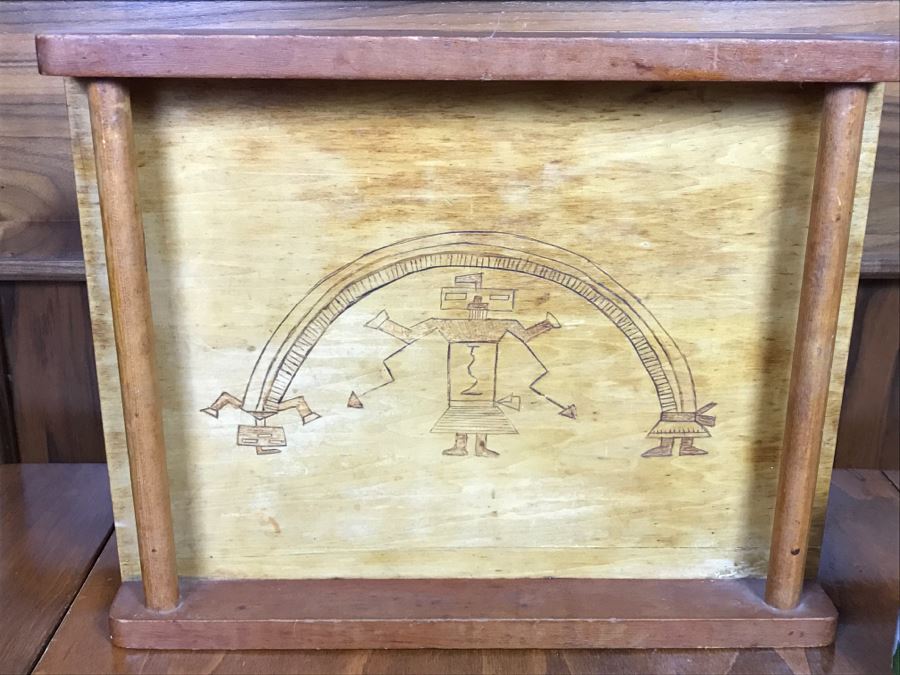 Vintage Wooden Tray With Carved Design [Photo 2]