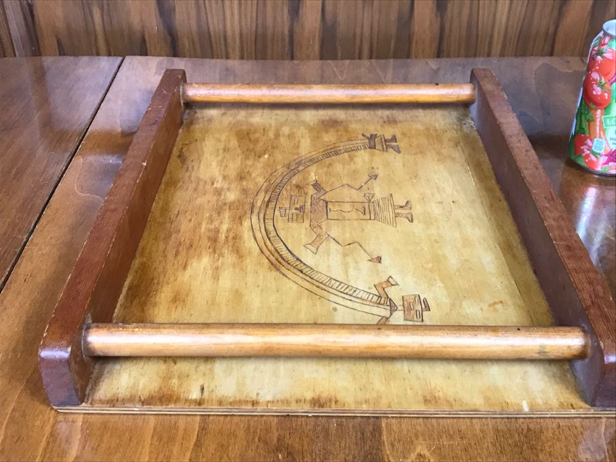 Vintage Wooden Tray With Carved Design [Photo 7]