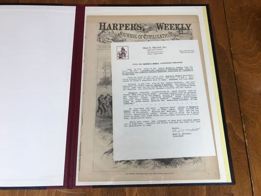 Antique March 5, 1864 Civil War Harper's Weekly Illustrated Newspaper Originally Auctioned By Sotheby's In New York Vol. VIII No 375 With Protective Book Folder [Photo 3]