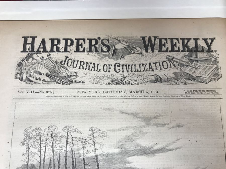 Antique March 5, 1864 Civil War Harper's Weekly Illustrated Newspaper Originally Auctioned By Sotheby's In New York Vol. VIII No 375 With Protective Book Folder [Photo 6]