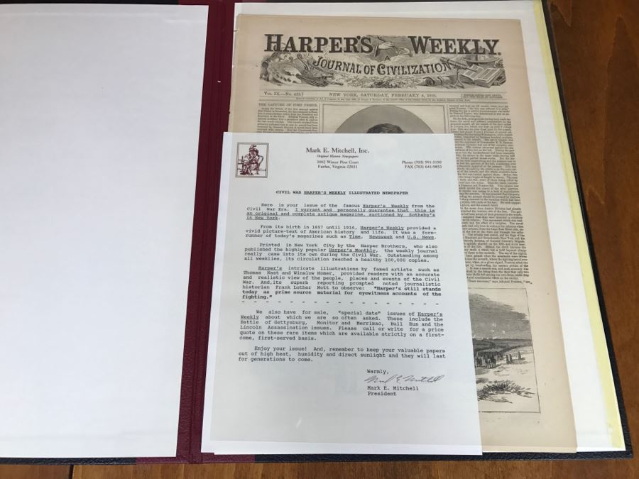 Antique February 4, 1865 Civil War Harper's Weekly Illustrated Newspaper Originally Auctioned By Sotheby's In New York Vol. VIII No 375 With Protective Book Folder [Photo 4]