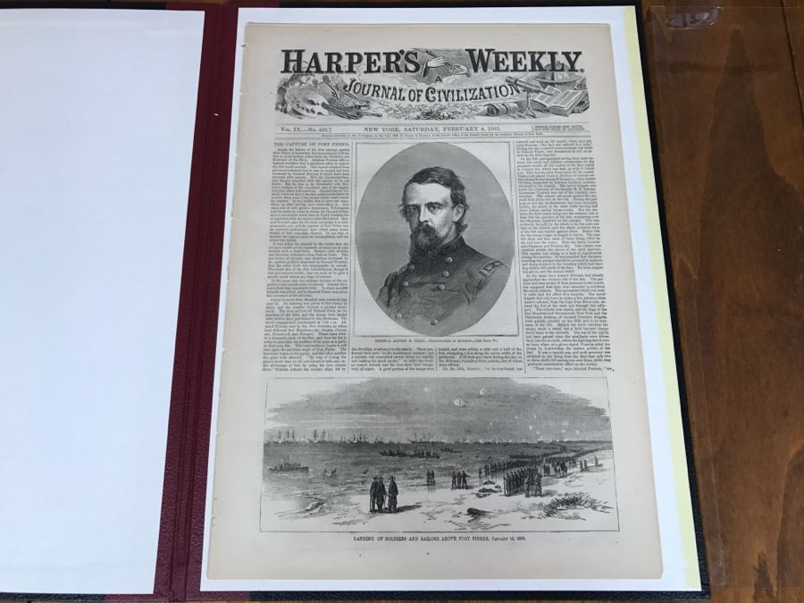 Antique February 4, 1865 Civil War Harper's Weekly Illustrated Newspaper Originally Auctioned By Sotheby's In New York Vol. VIII No 375 With Protective Book Folder