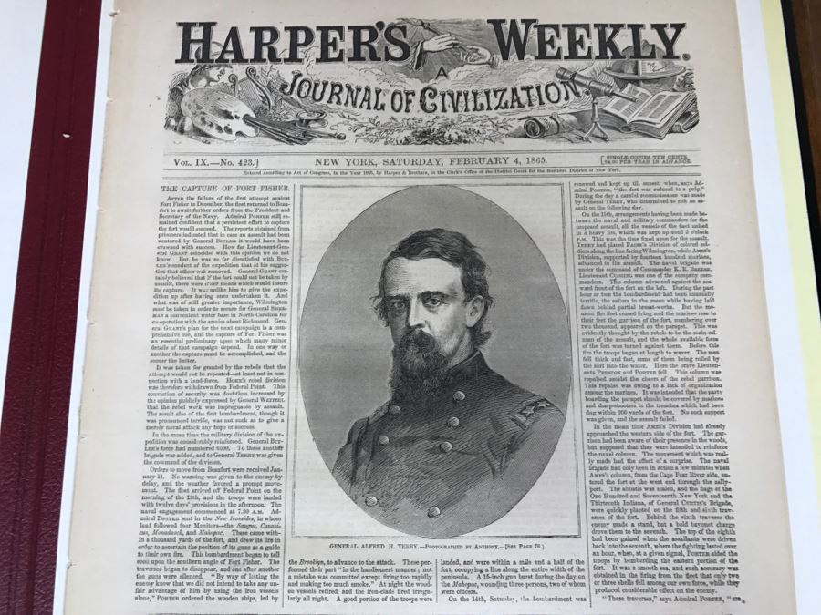 Antique February 4, 1865 Civil War Harper's Weekly Illustrated Newspaper Originally Auctioned By Sotheby's In New York Vol. VIII No 375 With Protective Book Folder [Photo 7]