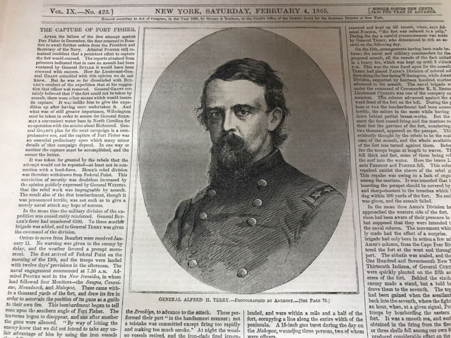 Antique February 4, 1865 Civil War Harper's Weekly Illustrated Newspaper Originally Auctioned By Sotheby's In New York Vol. VIII No 375 With Protective Book Folder [Photo 9]