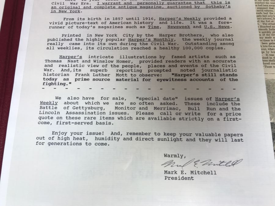Antique February 4, 1865 Civil War Harper's Weekly Illustrated Newspaper Originally Auctioned By Sotheby's In New York Vol. VIII No 375 With Protective Book Folder [Photo 6]
