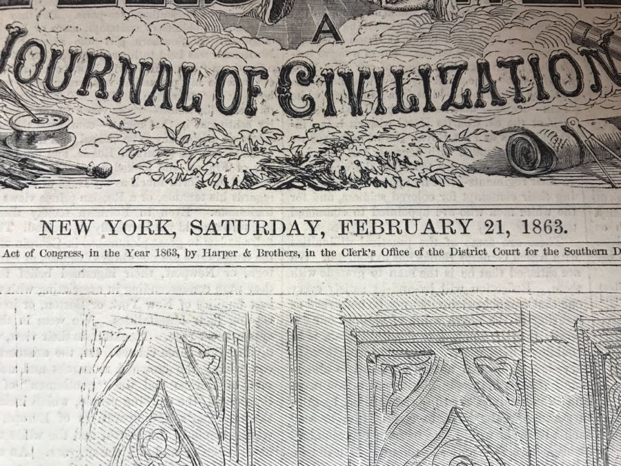Antique February 21, 1863 Civil War Harper's Weekly Illustrated Newspaper With General Tom Thumb Originally Auctioned By Sotheby's In New York Vol. VIII No 375 With Protective Book Folder [Photo 9]