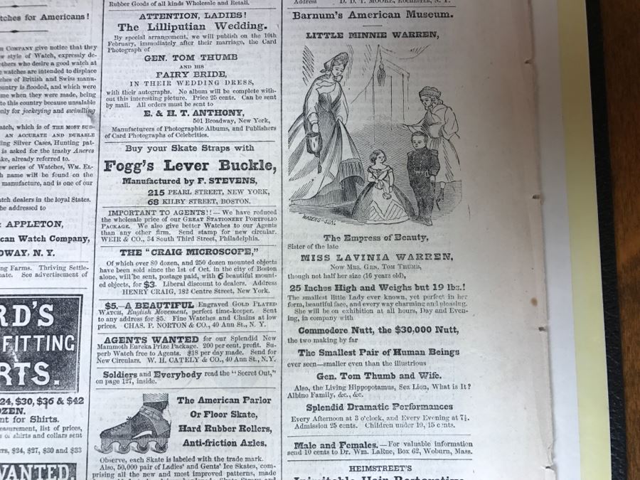 Antique February 21, 1863 Civil War Harper's Weekly Illustrated Newspaper With General Tom Thumb Originally Auctioned By Sotheby's In New York Vol. VIII No 375 With Protective Book Folder [Photo 19]