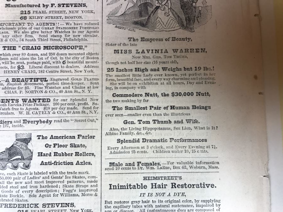 Antique February 21, 1863 Civil War Harper's Weekly Illustrated Newspaper With General Tom Thumb Originally Auctioned By Sotheby's In New York Vol. VIII No 375 With Protective Book Folder [Photo 21]