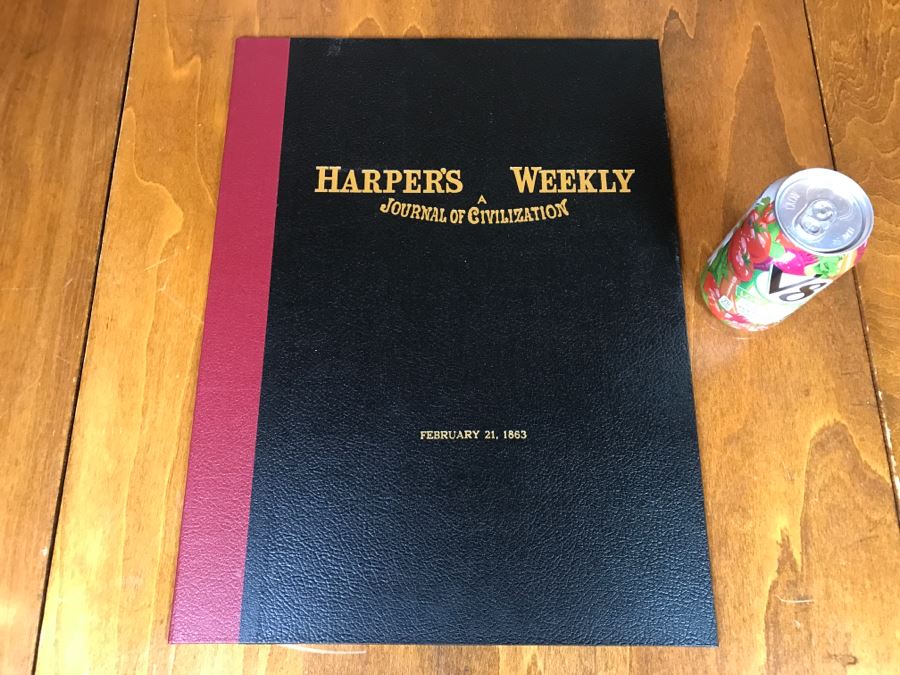 Antique February 21, 1863 Civil War Harper's Weekly Illustrated Newspaper With General Tom Thumb Originally Auctioned By Sotheby's In New York Vol. VIII No 375 With Protective Book Folder [Photo 2]