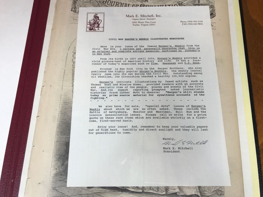Antique February 21, 1863 Civil War Harper's Weekly Illustrated Newspaper With General Tom Thumb Originally Auctioned By Sotheby's In New York Vol. VIII No 375 With Protective Book Folder [Photo 5]