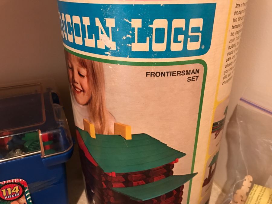 Various Kids Toys Including Playskol Original Lincoln Logs, Bristle Blocks, Wooden Blocks And Other Toys Photographed [Photo 3]