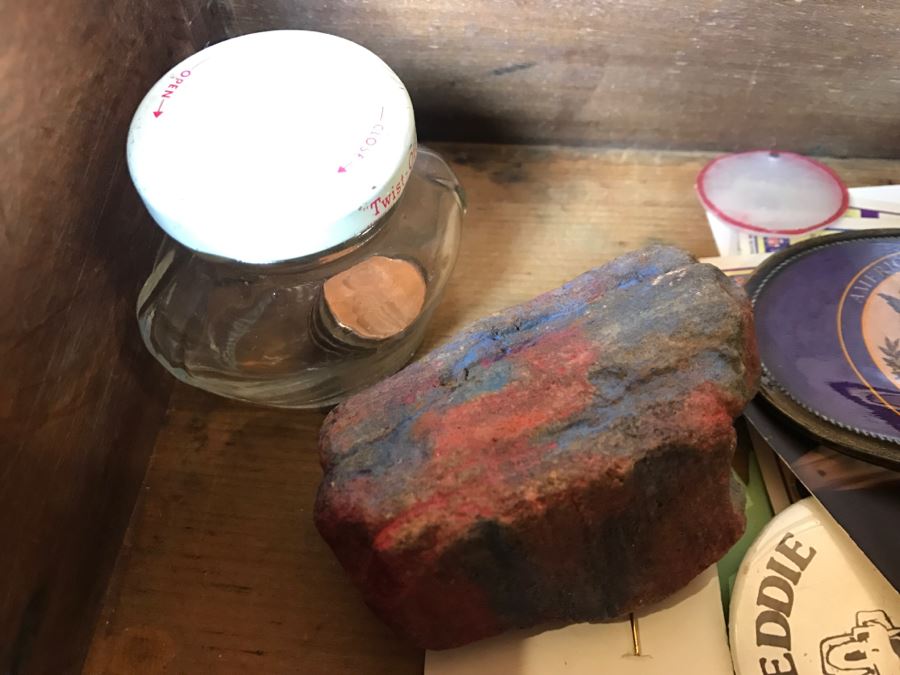 Vintage Wooden Box With Various Keepsake Items Including United Airlines Future Pilot Wings And Button, Vintage 1936 Sterling Silver Pin And Various Items [Photo 8]