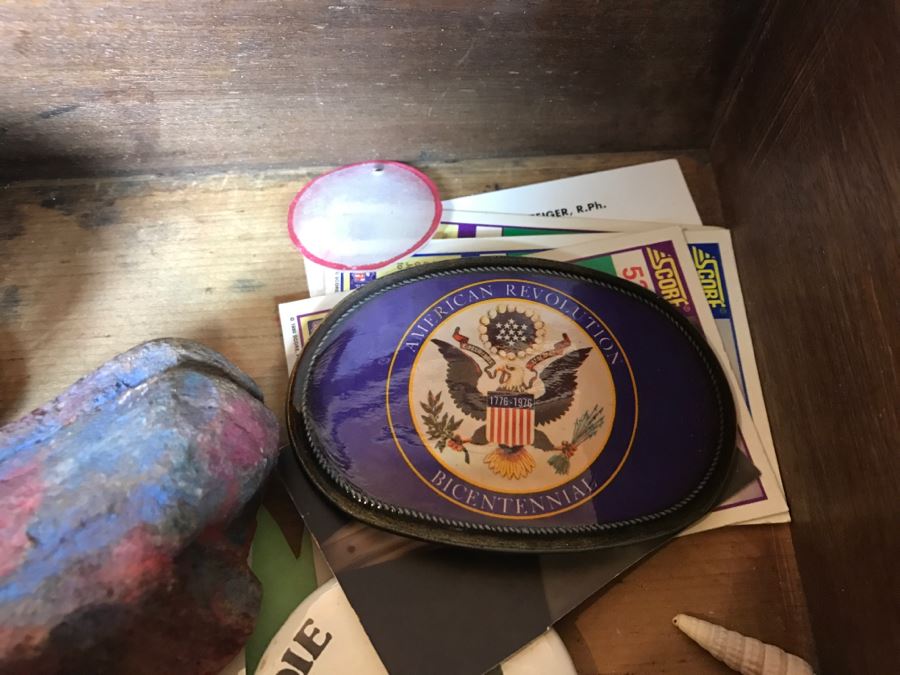 Vintage Wooden Box With Various Keepsake Items Including United Airlines Future Pilot Wings And Button, Vintage 1936 Sterling Silver Pin And Various Items [Photo 10]