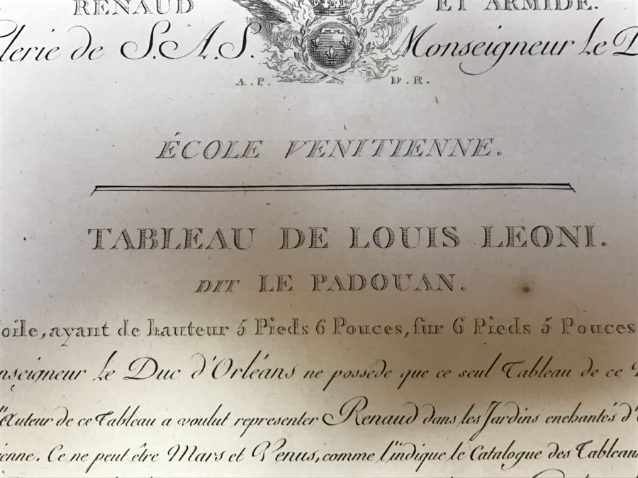 Pair Of Antique 1786 Prints Engravings: (1) Engraver J. L. Delignon, Artist L. L. Le Padouan, Titled Renaud Et Armide; (2) Engraver Berseneff, Artist Titien Vecelli, Title Le Tentateur [Photo 13]