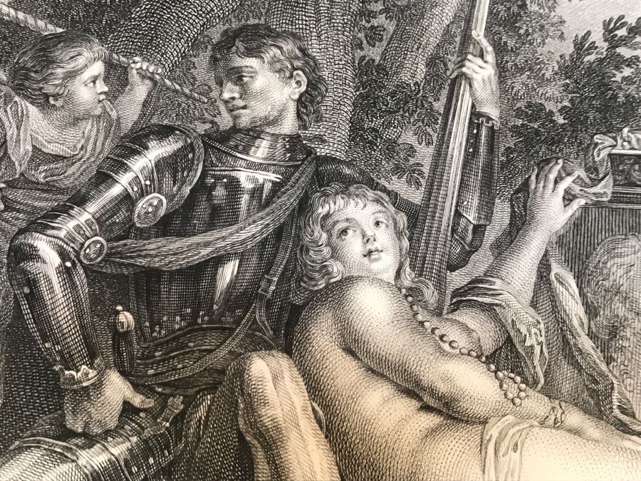 Pair Of Antique 1786 Prints Engravings: (1) Engraver J. L. Delignon, Artist L. L. Le Padouan, Titled Renaud Et Armide; (2) Engraver Berseneff, Artist Titien Vecelli, Title Le Tentateur [Photo 7]