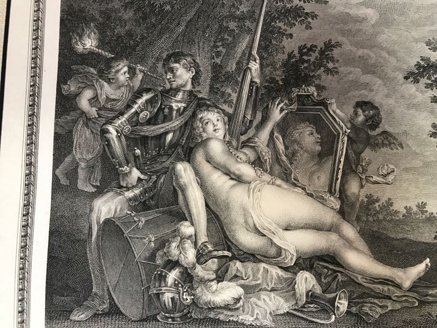 Pair Of Antique 1786 Prints Engravings: (1) Engraver J. L. Delignon, Artist L. L. Le Padouan, Titled Renaud Et Armide; (2) Engraver Berseneff, Artist Titien Vecelli, Title Le Tentateur [Photo 5]
