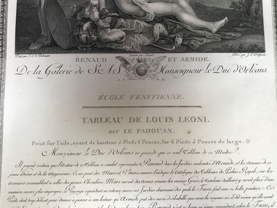 Pair Of Antique 1786 Prints Engravings: (1) Engraver J. L. Delignon, Artist L. L. Le Padouan, Titled Renaud Et Armide; (2) Engraver Berseneff, Artist Titien Vecelli, Title Le Tentateur [Photo 12]