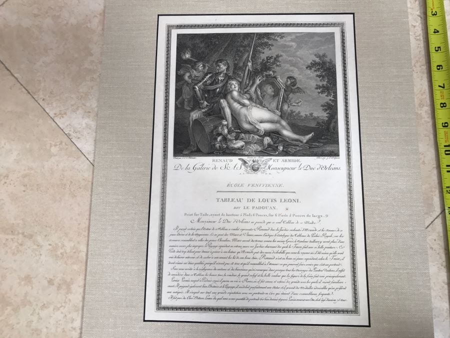Pair Of Antique 1786 Prints Engravings: (1) Engraver J. L. Delignon, Artist L. L. Le Padouan, Titled Renaud Et Armide; (2) Engraver Berseneff, Artist Titien Vecelli, Title Le Tentateur [Photo 3]