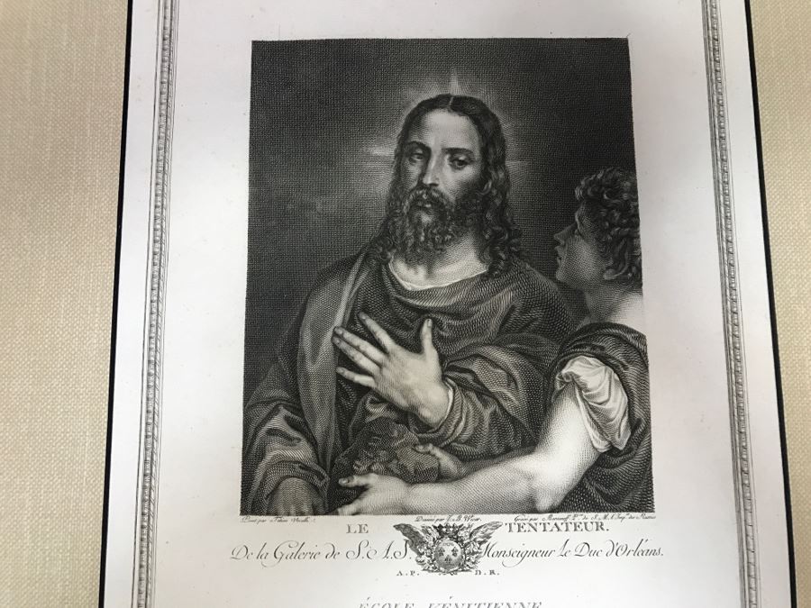 Pair Of Antique 1786 Prints Engravings: (1) Engraver J. L. Delignon, Artist L. L. Le Padouan, Titled Renaud Et Armide; (2) Engraver Berseneff, Artist Titien Vecelli, Title Le Tentateur [Photo 16]