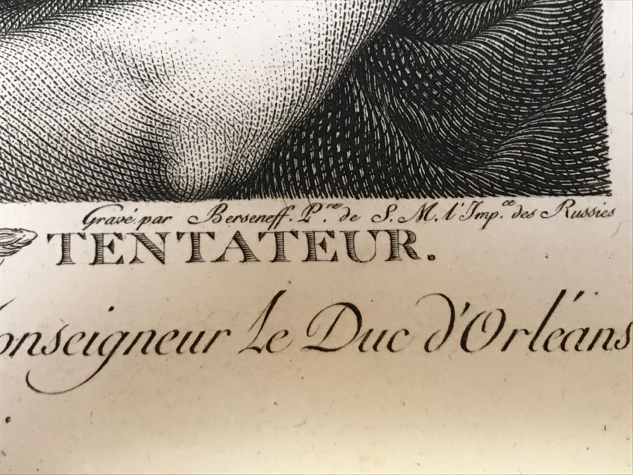 Pair Of Antique 1786 Prints Engravings: (1) Engraver J. L. Delignon, Artist L. L. Le Padouan, Titled Renaud Et Armide; (2) Engraver Berseneff, Artist Titien Vecelli, Title Le Tentateur [Photo 23]