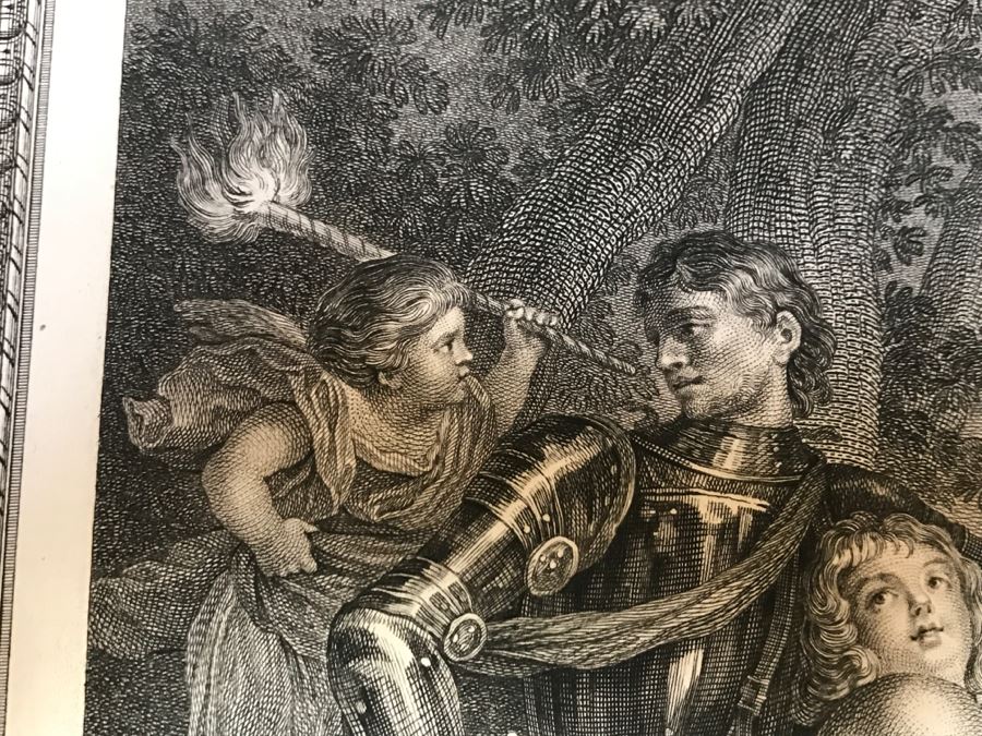 Pair Of Antique 1786 Prints Engravings: (1) Engraver J. L. Delignon, Artist L. L. Le Padouan, Titled Renaud Et Armide; (2) Engraver Berseneff, Artist Titien Vecelli, Title Le Tentateur [Photo 15]