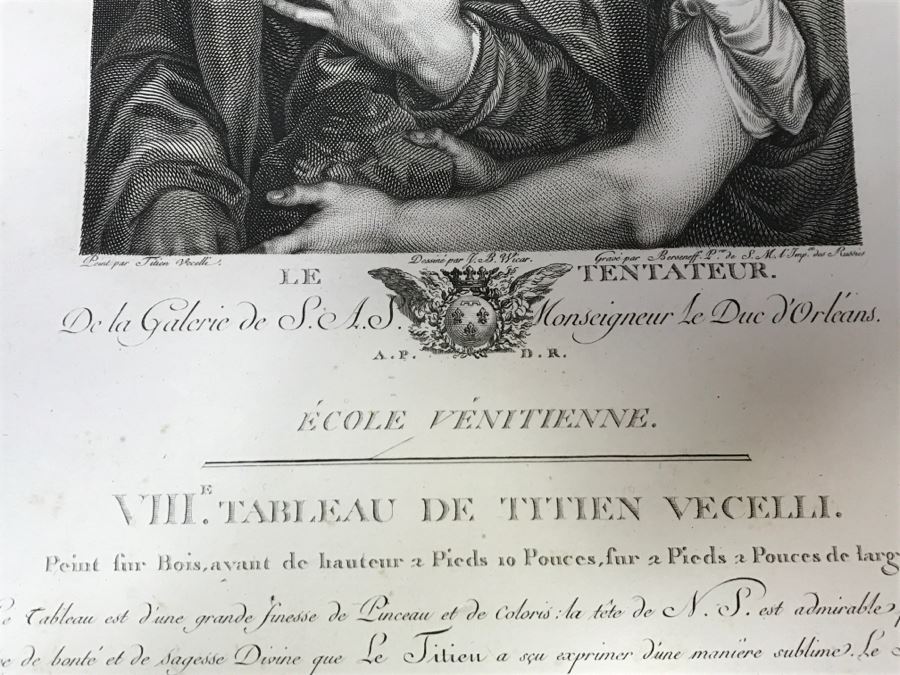 Pair Of Antique 1786 Prints Engravings: (1) Engraver J. L. Delignon, Artist L. L. Le Padouan, Titled Renaud Et Armide; (2) Engraver Berseneff, Artist Titien Vecelli, Title Le Tentateur [Photo 26]