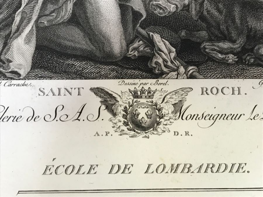 Pair Of Antique 1786 Prints Engravings: (1) Engraver B A Nicolet, Artist Guido Reni, Title Sainte Apolline; (2) Engraver A. Romanet, Artist Annibal Carrache, Title Saint Roch [Photo 32]