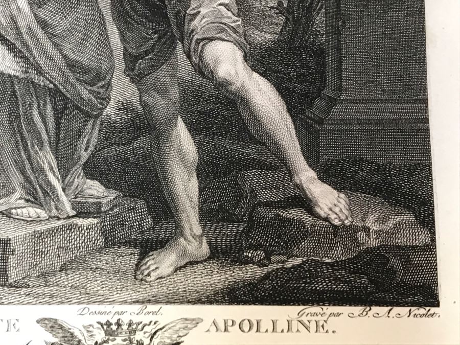 Pair Of Antique 1786 Prints Engravings: (1) Engraver B A Nicolet, Artist Guido Reni, Title Sainte Apolline; (2) Engraver A. Romanet, Artist Annibal Carrache, Title Saint Roch [Photo 10]