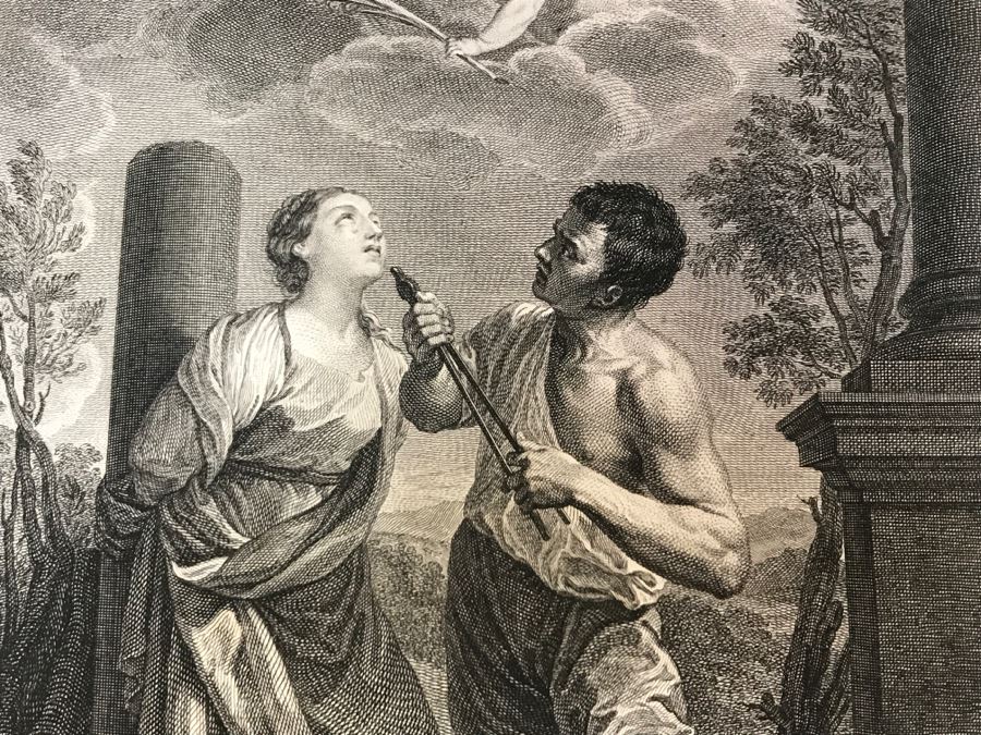 Pair Of Antique 1786 Prints Engravings: (1) Engraver B A Nicolet, Artist Guido Reni, Title Sainte Apolline; (2) Engraver A. Romanet, Artist Annibal Carrache, Title Saint Roch [Photo 5]