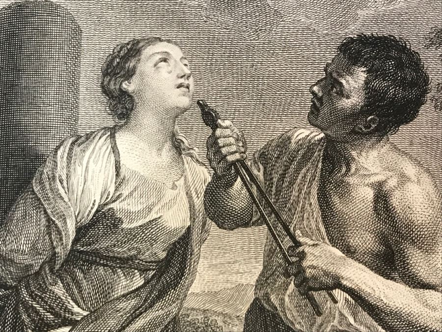 Pair Of Antique 1786 Prints Engravings: (1) Engraver B A Nicolet, Artist Guido Reni, Title Sainte Apolline; (2) Engraver A. Romanet, Artist Annibal Carrache, Title Saint Roch [Photo 7]