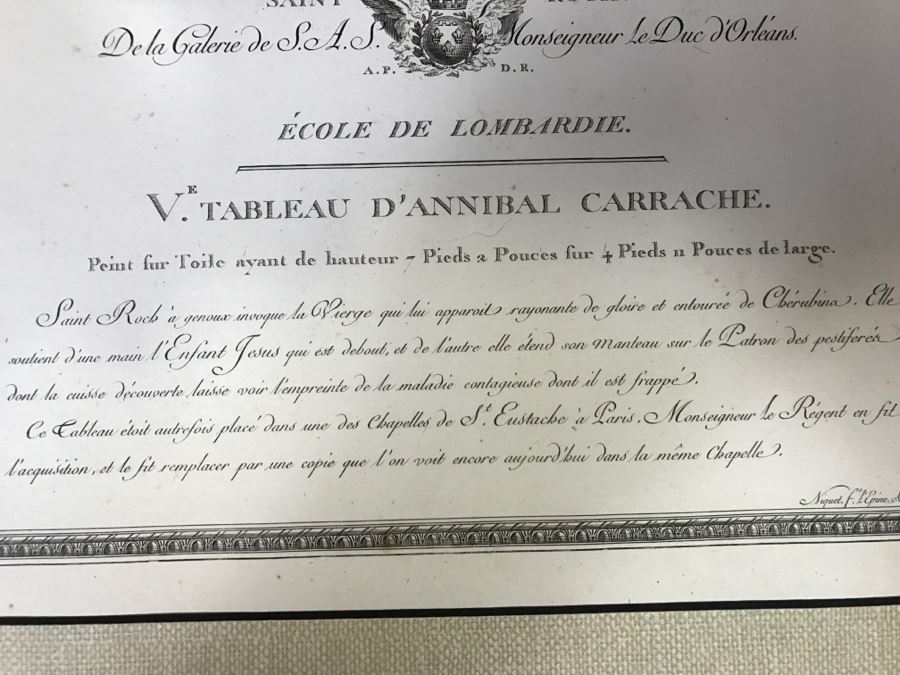 Pair Of Antique 1786 Prints Engravings: (1) Engraver B A Nicolet, Artist Guido Reni, Title Sainte Apolline; (2) Engraver A. Romanet, Artist Annibal Carrache, Title Saint Roch [Photo 36]