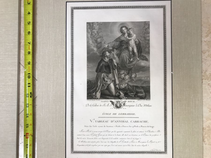 Pair Of Antique 1786 Prints Engravings: (1) Engraver B A Nicolet, Artist Guido Reni, Title Sainte Apolline; (2) Engraver A. Romanet, Artist Annibal Carrache, Title Saint Roch [Photo 19]