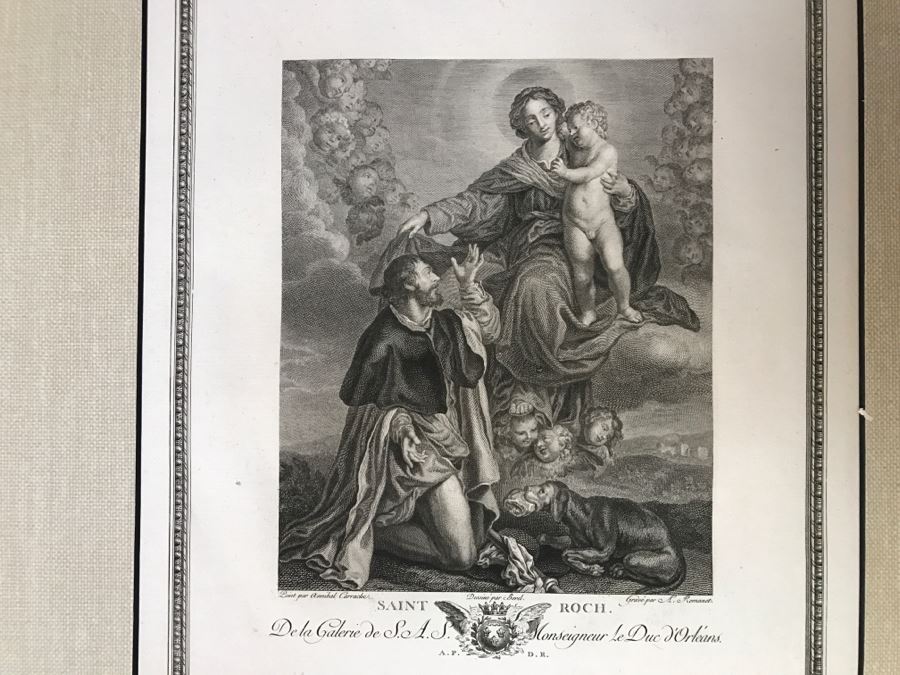 Pair Of Antique 1786 Prints Engravings: (1) Engraver B A Nicolet, Artist Guido Reni, Title Sainte Apolline; (2) Engraver A. Romanet, Artist Annibal Carrache, Title Saint Roch [Photo 20]