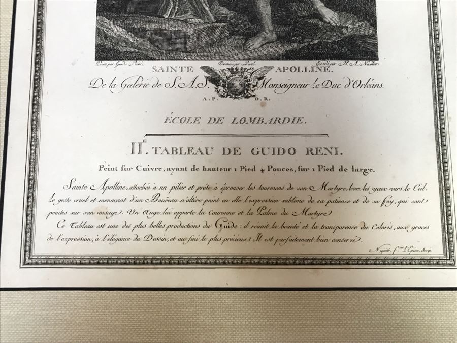 Pair Of Antique 1786 Prints Engravings: (1) Engraver B A Nicolet, Artist Guido Reni, Title Sainte Apolline; (2) Engraver A. Romanet, Artist Annibal Carrache, Title Saint Roch [Photo 16]
