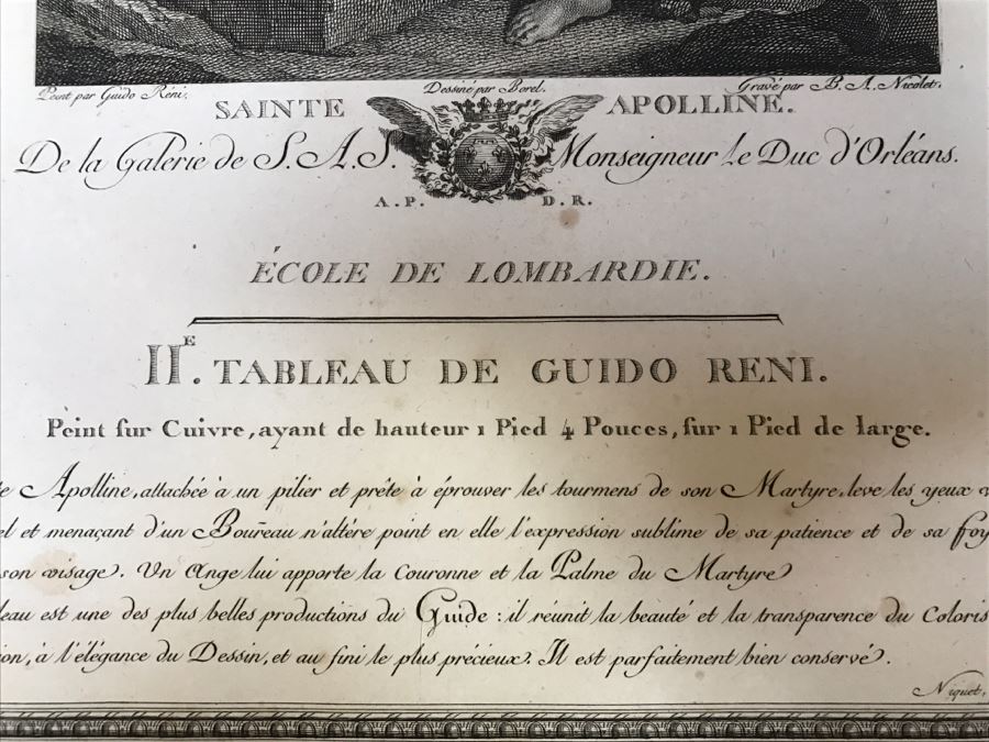 Pair Of Antique 1786 Prints Engravings: (1) Engraver B A Nicolet, Artist Guido Reni, Title Sainte Apolline; (2) Engraver A. Romanet, Artist Annibal Carrache, Title Saint Roch [Photo 17]