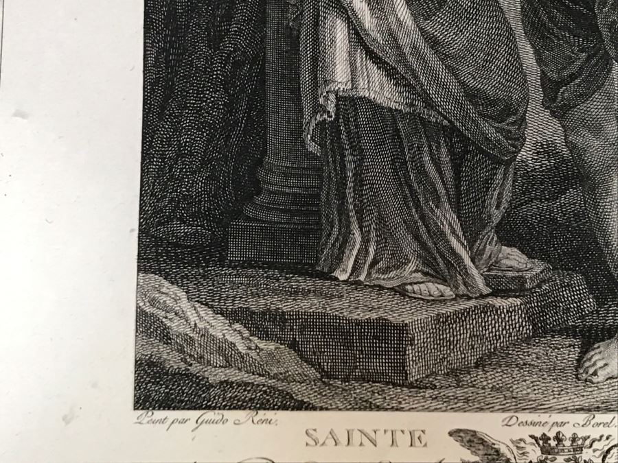 Pair Of Antique 1786 Prints Engravings: (1) Engraver B A Nicolet, Artist Guido Reni, Title Sainte Apolline; (2) Engraver A. Romanet, Artist Annibal Carrache, Title Saint Roch [Photo 11]