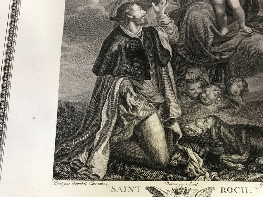 Pair Of Antique 1786 Prints Engravings: (1) Engraver B A Nicolet, Artist Guido Reni, Title Sainte Apolline; (2) Engraver A. Romanet, Artist Annibal Carrache, Title Saint Roch [Photo 28]