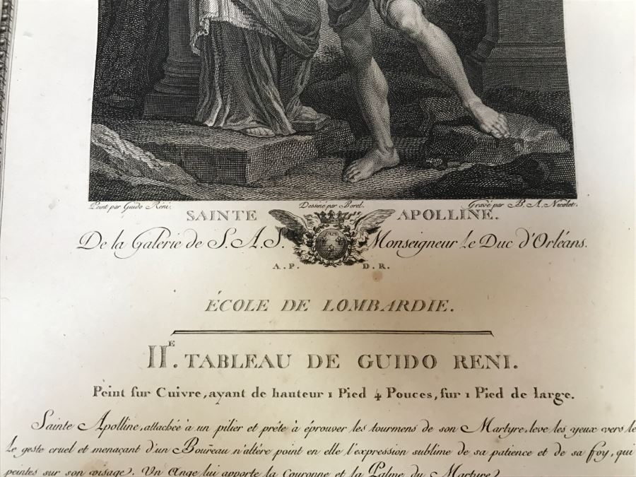 Pair Of Antique 1786 Prints Engravings: (1) Engraver B A Nicolet, Artist Guido Reni, Title Sainte Apolline; (2) Engraver A. Romanet, Artist Annibal Carrache, Title Saint Roch [Photo 15]