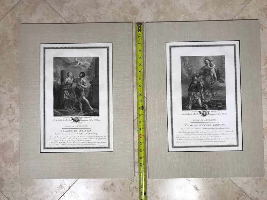 Pair Of Antique 1786 Prints Engravings: (1) Engraver B A Nicolet, Artist Guido Reni, Title Sainte Apolline; (2) Engraver A. Romanet, Artist Annibal Carrache, Title Saint Roch [Photo 2]