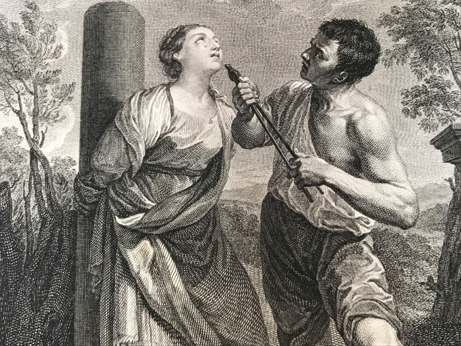 Pair Of Antique 1786 Prints Engravings: (1) Engraver B A Nicolet, Artist Guido Reni, Title Sainte Apolline; (2) Engraver A. Romanet, Artist Annibal Carrache, Title Saint Roch [Photo 9]