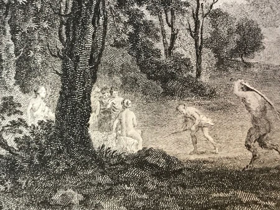 Pair Of Antique 1786 Prints Engravings: (1) Engraver Dambrun, Artist Corneille Poelenburg, Title Cephale Et Procris; (2) Engraver N. Varin, Artist David Teniers, Title La Gazete [Photo 14]