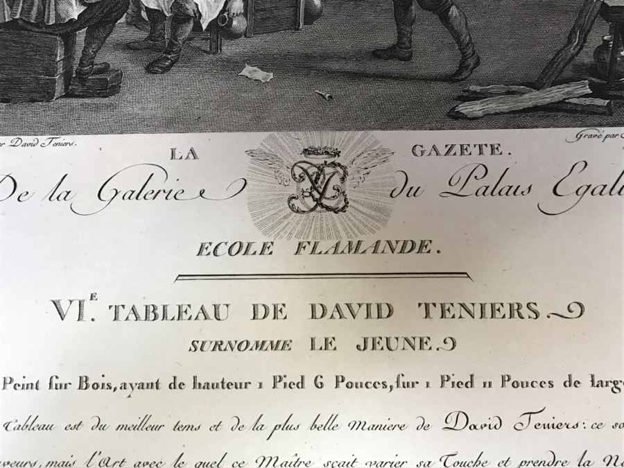 Pair Of Antique 1786 Prints Engravings: (1) Engraver Dambrun, Artist Corneille Poelenburg, Title Cephale Et Procris; (2) Engraver N. Varin, Artist David Teniers, Title La Gazete [Photo 33]