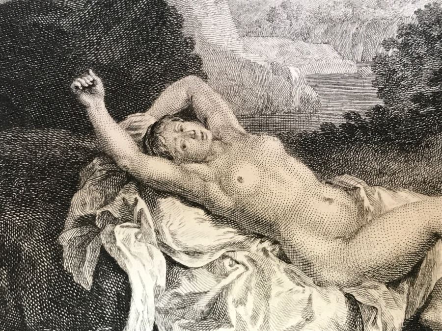 Pair Of Antique 1786 Prints Engravings: (1) Engraver Dambrun, Artist Corneille Poelenburg, Title Cephale Et Procris; (2) Engraver N. Varin, Artist David Teniers, Title La Gazete [Photo 10]